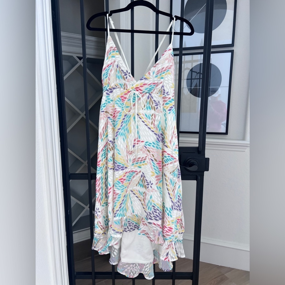 Michael Costello Multicolor Leaf-Print Spaghetti Strap Dress